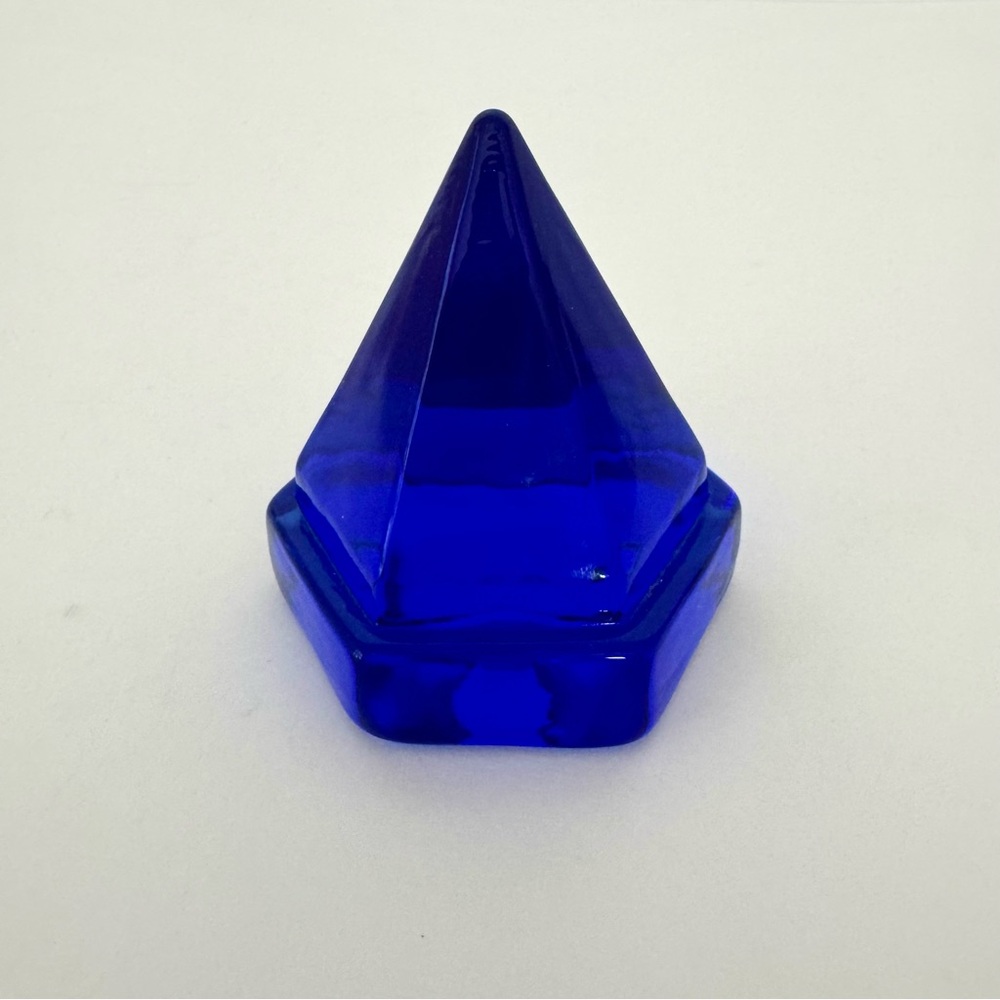Ship Deck Prism Cobalt Blue Glass Pyramid Paperweight Decorative Ornament.